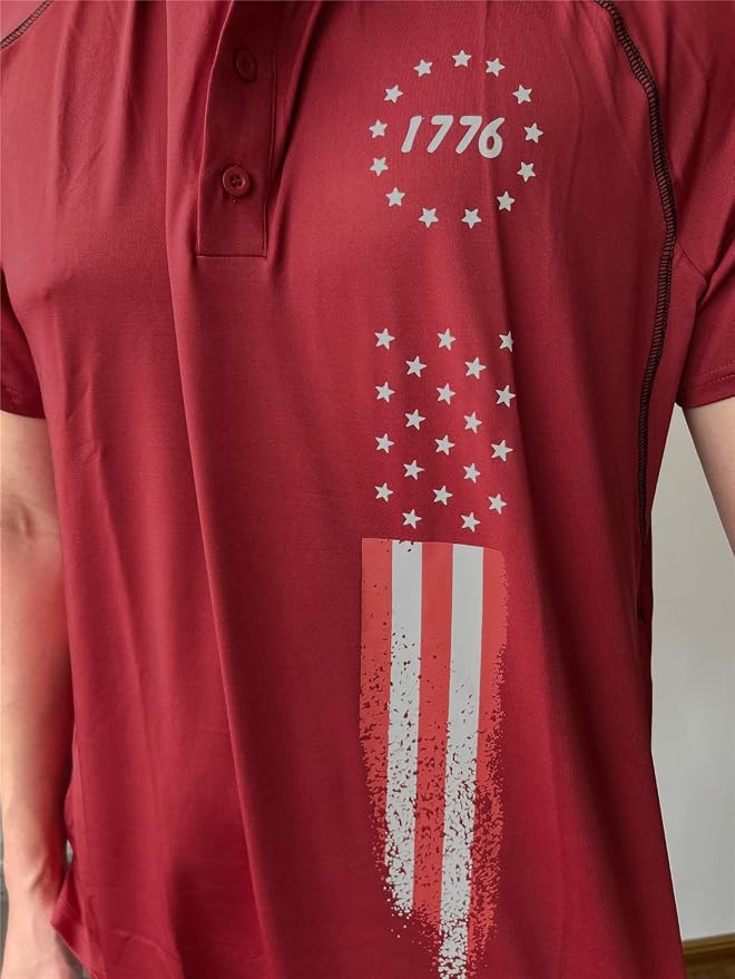 HARGLESMAN Men's 1776 Independence Day American Flag Short Sleeve Polo Golft - Image 7