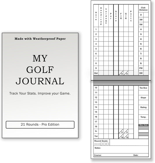 Golf Scorecards & Stat Tracking Booklet (21 Rounds) - Weatherproof Golf Journal - Golf Log (4" x 5.5" when closed) - Golf Notebook fits in Holder or Pocket - Made in USA (Stat Tracking Booklet)