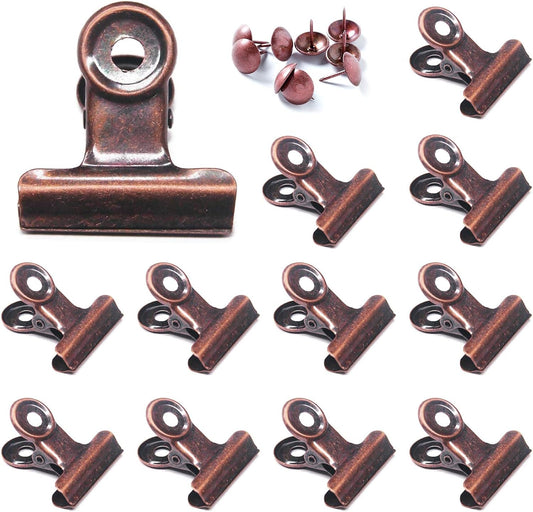 Bulldog Clips with Hole for Push-pin, Paper File Clips with Strong Spring, Small Metal Binder Clips, Seal Clamps for Coffee Tea Food Bags, Decorative Clips for DIY Photo Grid (Copper, 38 mm)
