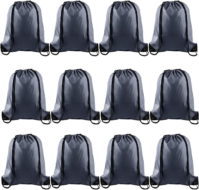KUUQA 12 Pcs Drawstring Backpack Bags Bulk Gray Drawstring Bag Foldable Gym Bag by KUUQA