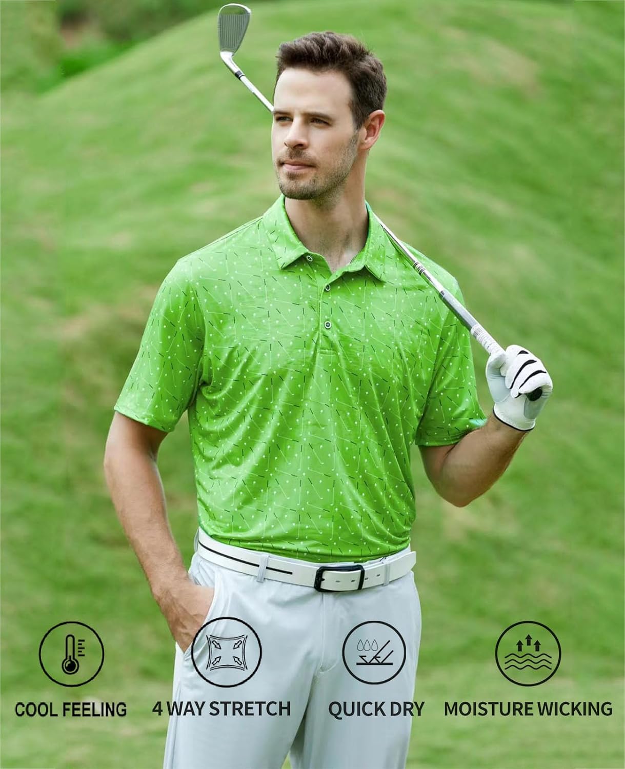 Hodaweisolp Golf Shirts for Men Dry Fit Print Moisture Wicking Performance Short Sleeve Polo Shirt