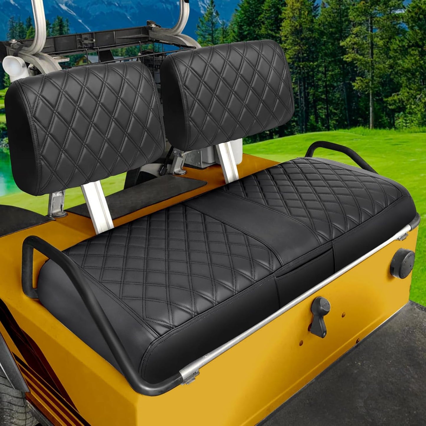 iLSKW Golf Cart Seat Cover for Club Cart DS Pre 2000, Premium Marine Vinyl, Diamond Stripe Black Stitching Anti-Chipping/Anti-Fading/No Stapler