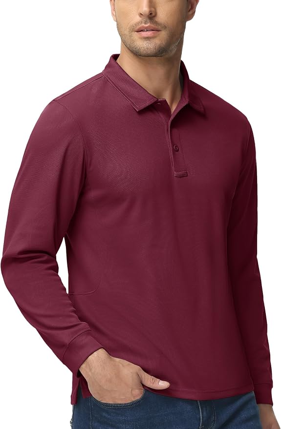 MAGCOMSEN Men's Polo Shirts 3 Button Quick Dry Performance Long Sleeve Tactical - Image 6
