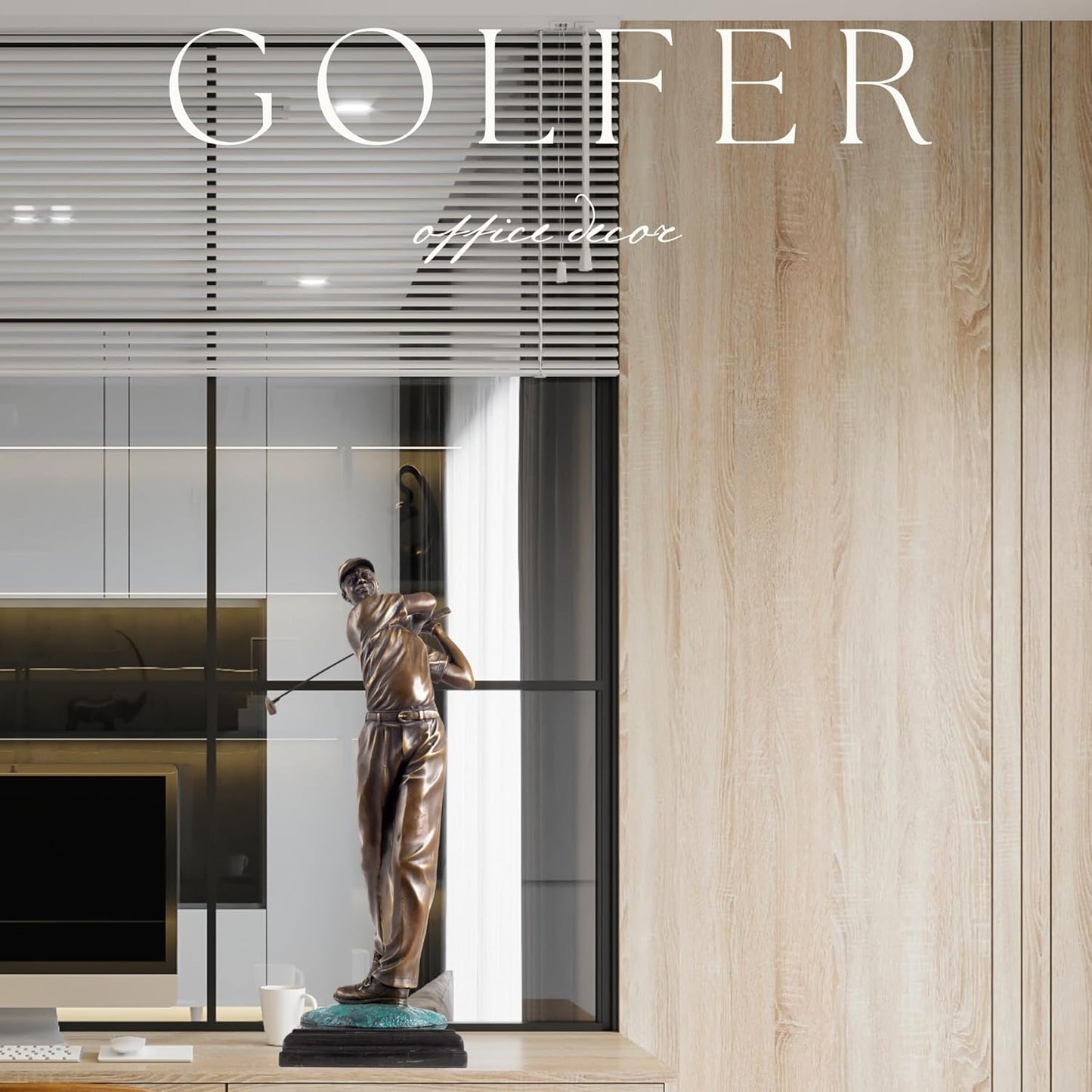 22.8'' Golf Man Bronze Statue, Classical Golfer Bronze Figurine Sculpture with Marble Base Modern Art Crafts for Home Office Decor Gift