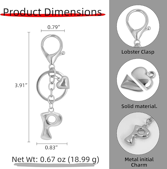 Gold Bubble Heart, Bow & More Designs Letter Initial Keychain Bag Charms – Cute - Image 5