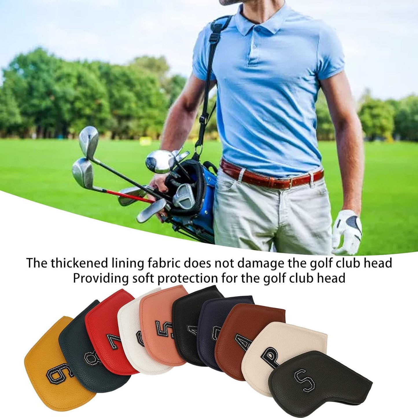 10Pcs Golf Iron Covers Headcovers Club Head Cover, Golf Iron Club Head Covers Headcovers Set, Golf Covers for Irons Golf Iron Covers for Golfer Lovers