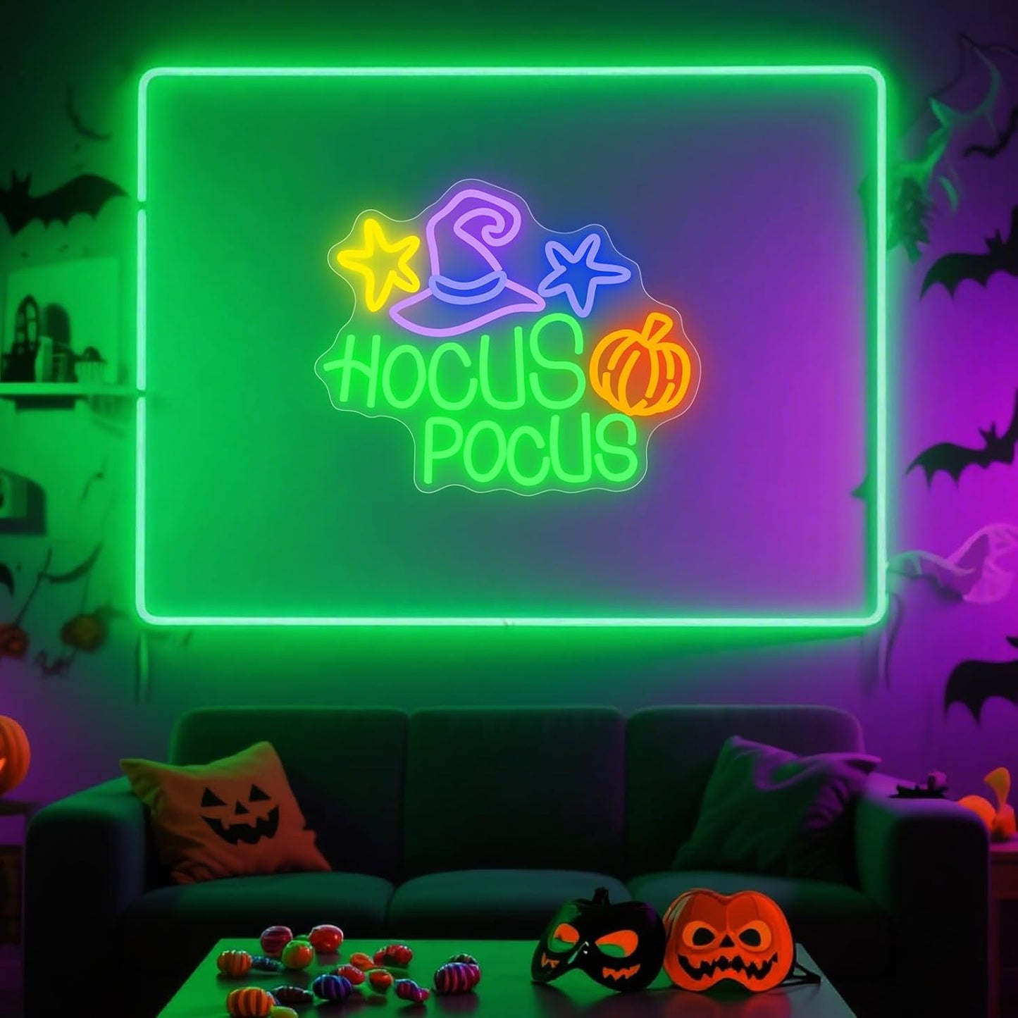 Hocus Pocus Neon Sign, Dimmables Neon Signs For Wall Decor, Funny Led Light Up Signs for Bedroom Bar Man Cave Home Halloween Party Decorations Gifts