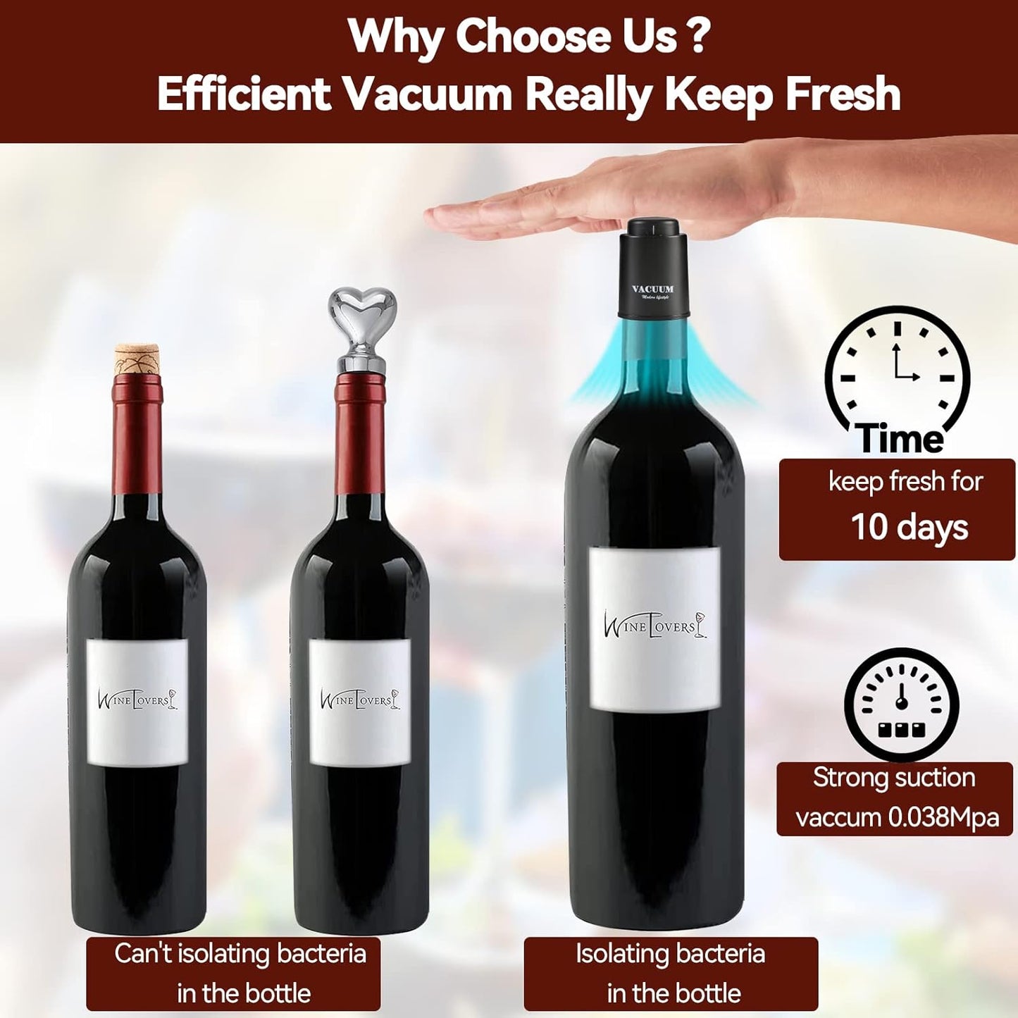 1 PACK Wine Bottle Stoppers,Real Vacuum Champagne Stoppers,Reusable Wine Preserver,Wine Corks Keep Fresh,Best Gifts for Wine Lovers for Christmas Gifts