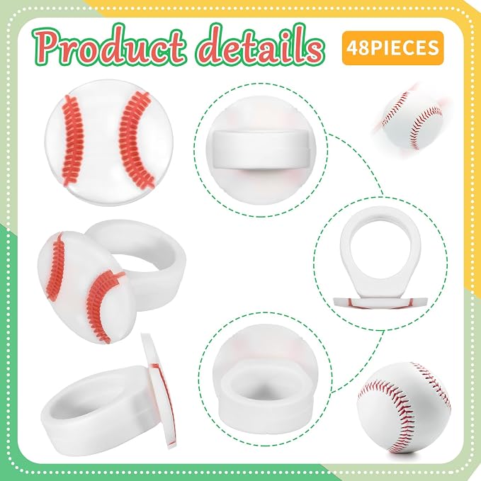 Honeydak 48 Pcs Baseball Cupcake Rings Toppers Decoration Sport Ball Theme - Image 3