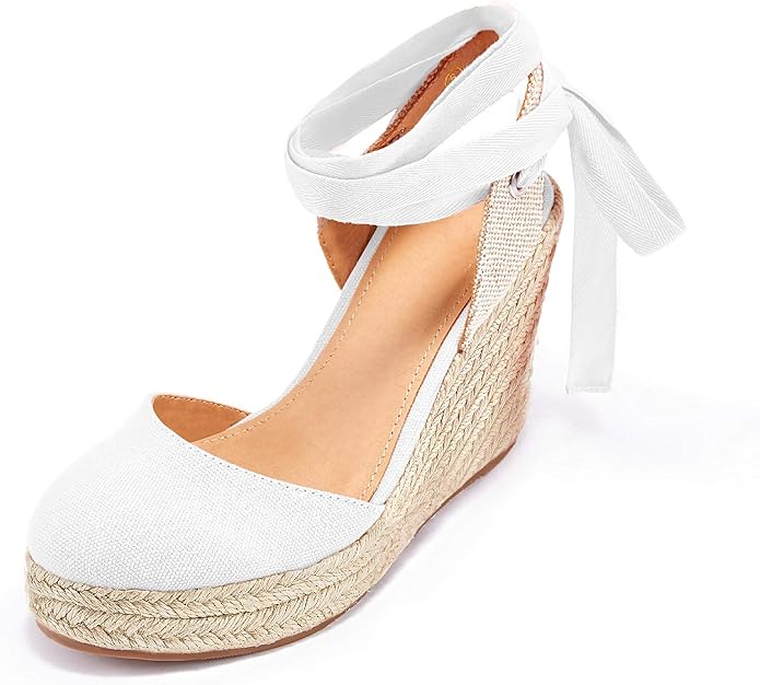 FISACE Womens Summer Espadrille Heel Platform Wedge Sandals Ankle Buckle Strap - Image 4