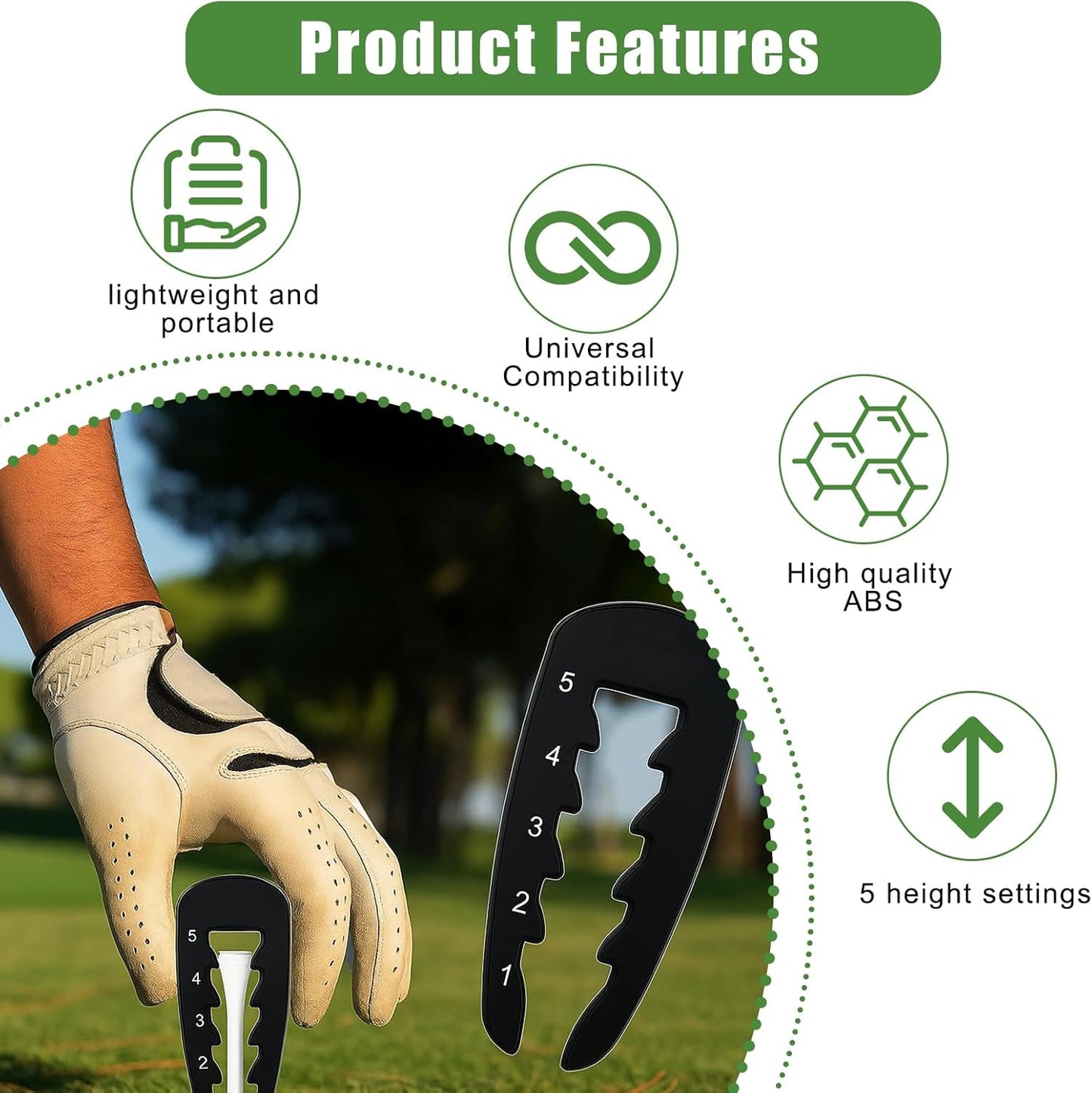 2 Pack Adjustable Golf Tee Height Tool, Outdoor Golf Training Aid Precision Tee Height Setter Elevator Tools for Consistent Swings