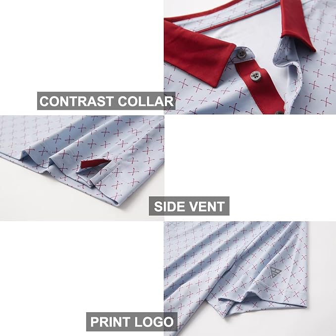 Golf Shirts for Men Dry Fit Short Sleeve Print Performance Moisture Wicking - Image 4