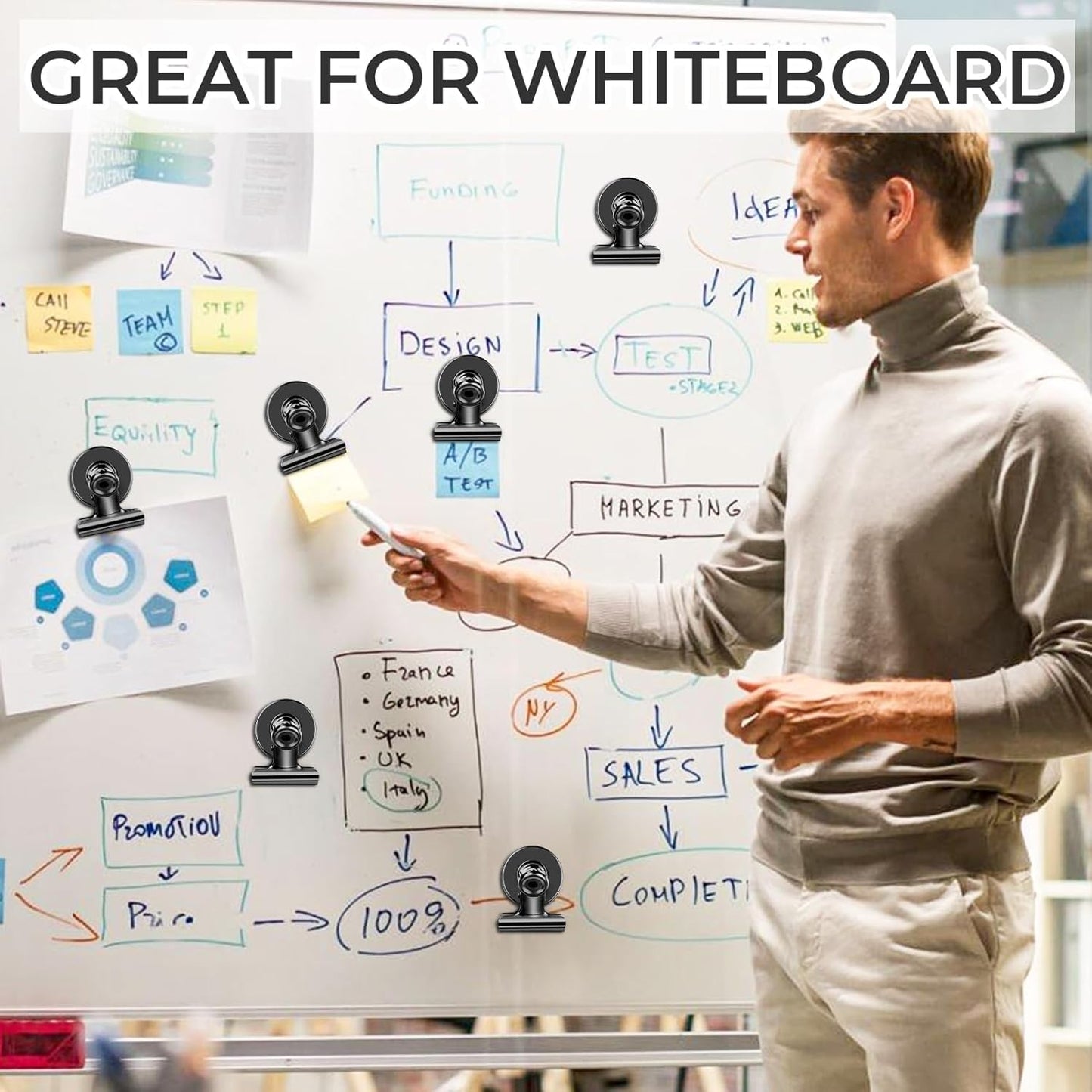 200 Pack Magnetic Clips Heavy Duty, Fridge Magnets Refrigerator Magnets, Magnet Clips for Whiteboard, Clip Magnets for List Display Paper Fasteners on Home, Office,Classroom (Black)