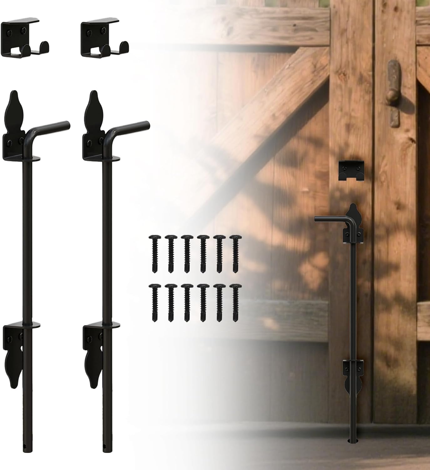 24" Heavy Duty Cane Bolts for Gates with Black Rustproof Powder Upgraded Hardware Gate Drop Rod for Wood PVC Vinyl Fences Gates, Double Doors-2 Pack