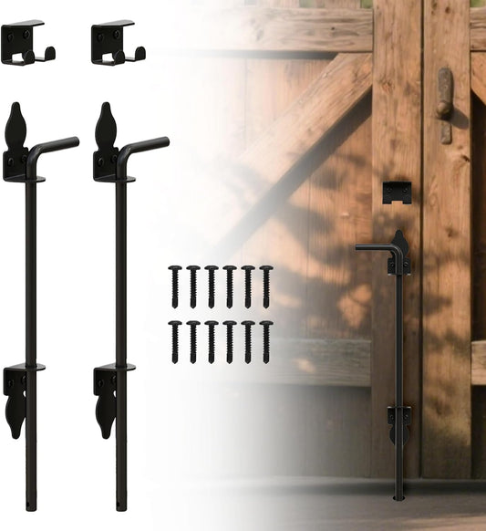 24" Heavy Duty Cane Bolts for Gates with Black Rustproof Powder Upgraded Hardware Gate Drop Rod for Wood PVC Vinyl Fences Gates, Double Doors-2 Pack