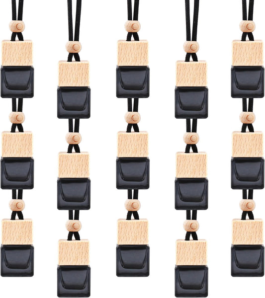 15 Pcs Hanging Car Air Freshener Bottle Empty Car Essential Oil Diffuser Bottles Pendant Black Glass Perfume Bottles Aromatherapy Fragrance Bottle Auto Ornaments Decor