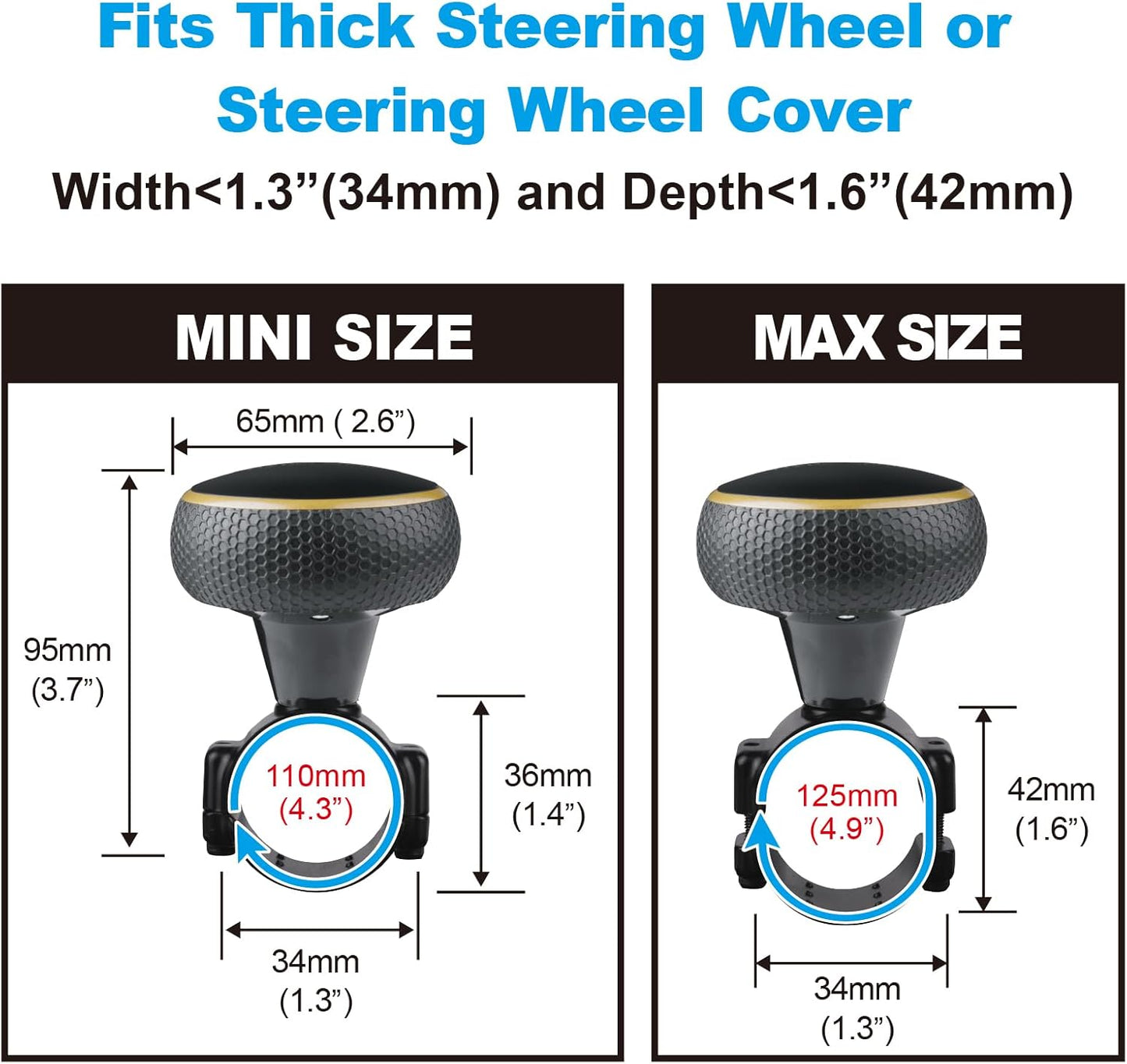 Hypersonic Steering Wheel Knob Spinner - Large Non-Slip Suicide Knob with Bearing, Steering Wheel Accessories Effortless Driving - Ideal for Drivers