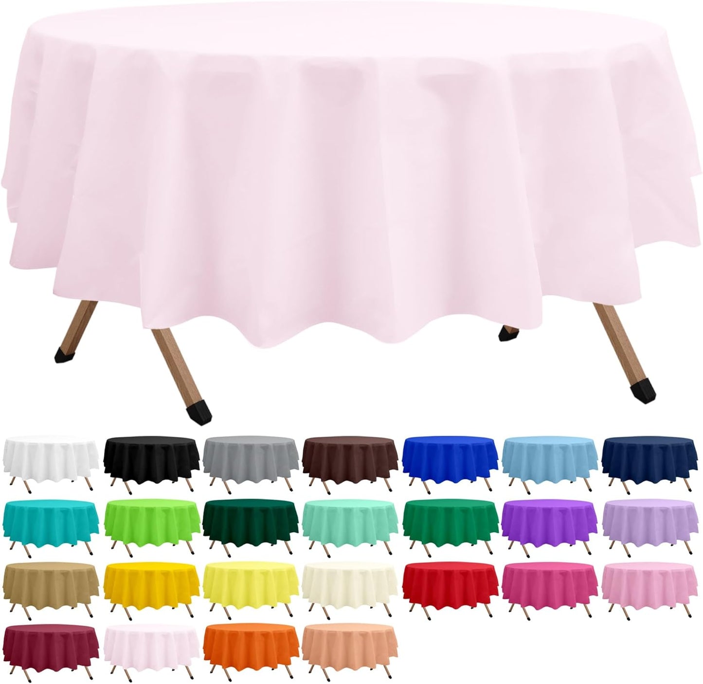 2 Pack Blush Pink Premium Plastic Tablecloth Round 84 Inches Reusable Macaron Pink Decorative Table Cover for Dining, Wedding, Party, Indoor and Outdoor use