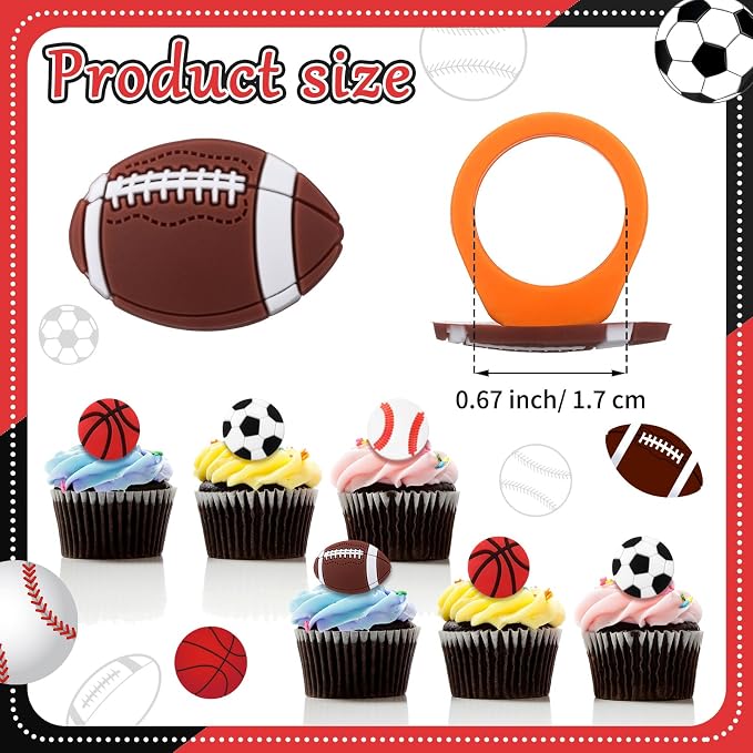 Honeydak 48 Pcs Sports Cupcake Toppers Basketball Softball Football Soccer - Image 4