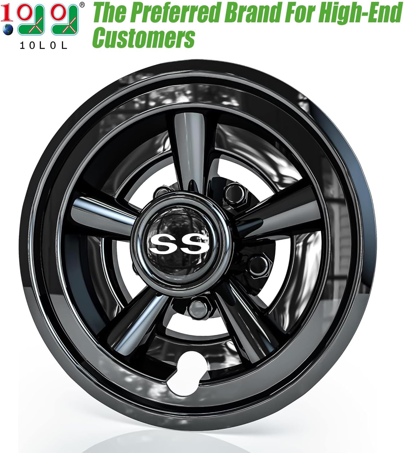 10L0L Golf Cart Wheel Covers Hub Caps for EZGO, Club Car, Yamaha - 8 Inch Snap-on Installation, Black, Set of 4