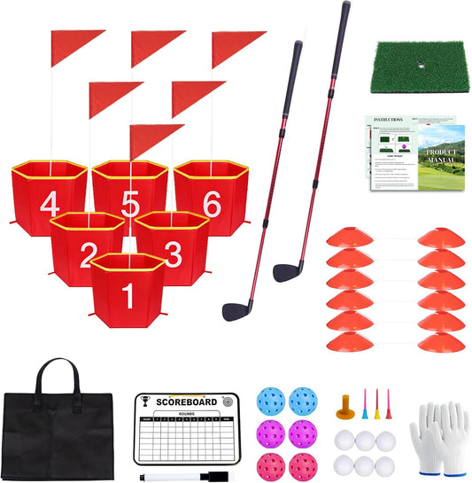 Backyard Golf Game,6pcs Golf Yard Game with 2 Adjustable Clubs, Suitable for Lawns,Outdoors,Parks and Beaches