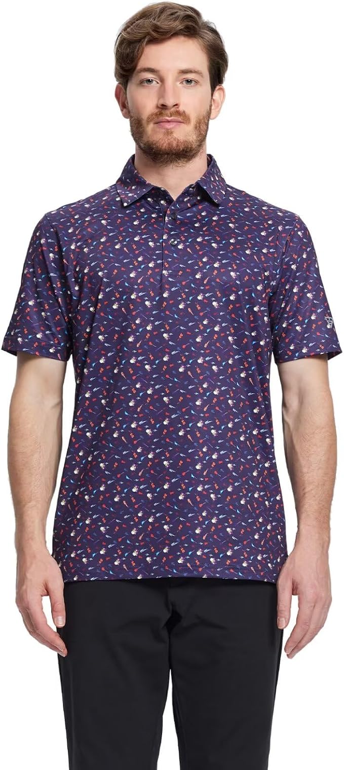 Golf Shirts for Men Dry Fit Short Sleeve Print Performance Moisture Wicking - Image 2