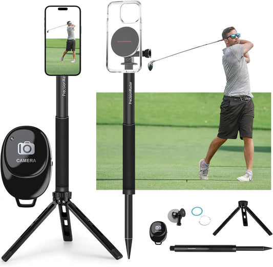 Golf Tripod Monopod Magnetic Golf Film Stick 52" Adjustable Aluminum, Golf Swing Training Aid Compatible with iPhone Android Phones Action Camera