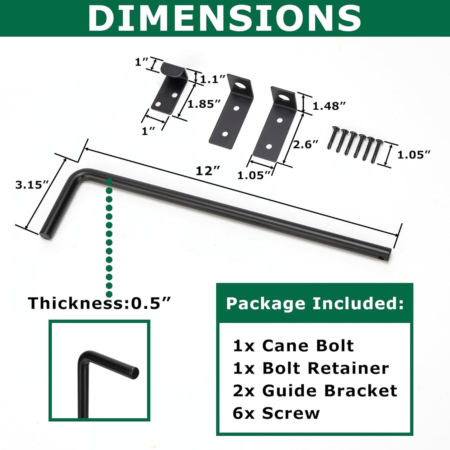 12" Heavy Duty Cane Bolt Gate Drop Rod with Upgraded Design, Square Gate Drop Rod for Wood PVC Vinyl Metal Yard Gate Latch-1 Pack