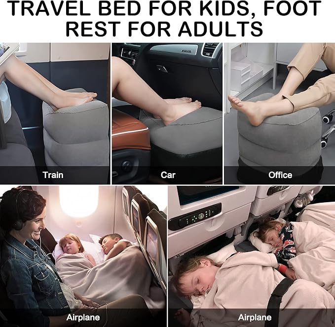 JefDiee Inflatable Foot Rest Pillow, Kids Airplane Bed, Adjustable 3 Layers - Image 5