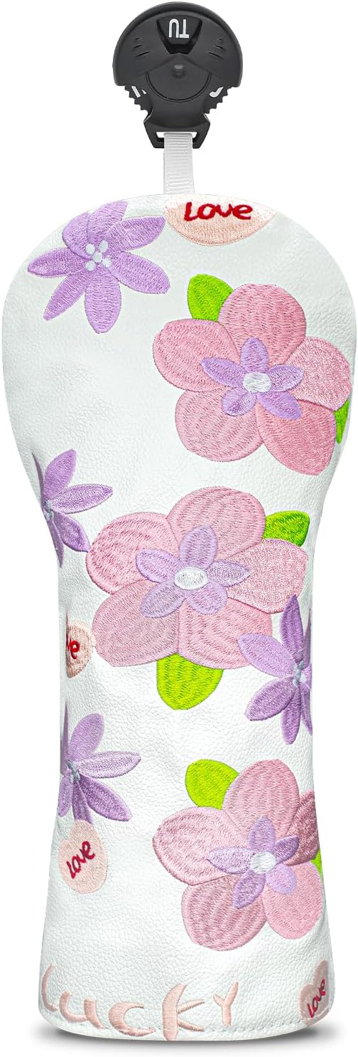 Golf Head Cover Golf Club Peach Blossom Design Golf Covers PU Headcovers Set by Unknown