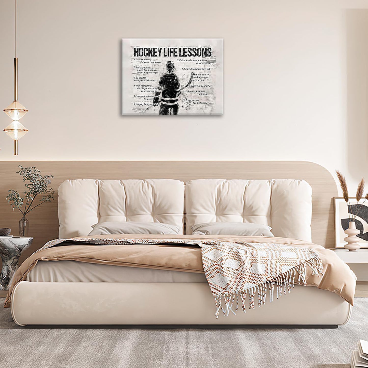 Hockey Sports Wall Art Hockey Life Lessons Wall Decor Hockey Sign Retro Poster Boy Men Motivational Decorations Canvas Print Painting Artwork for Bedroom Bathroom Living Room Gym 16"x12"