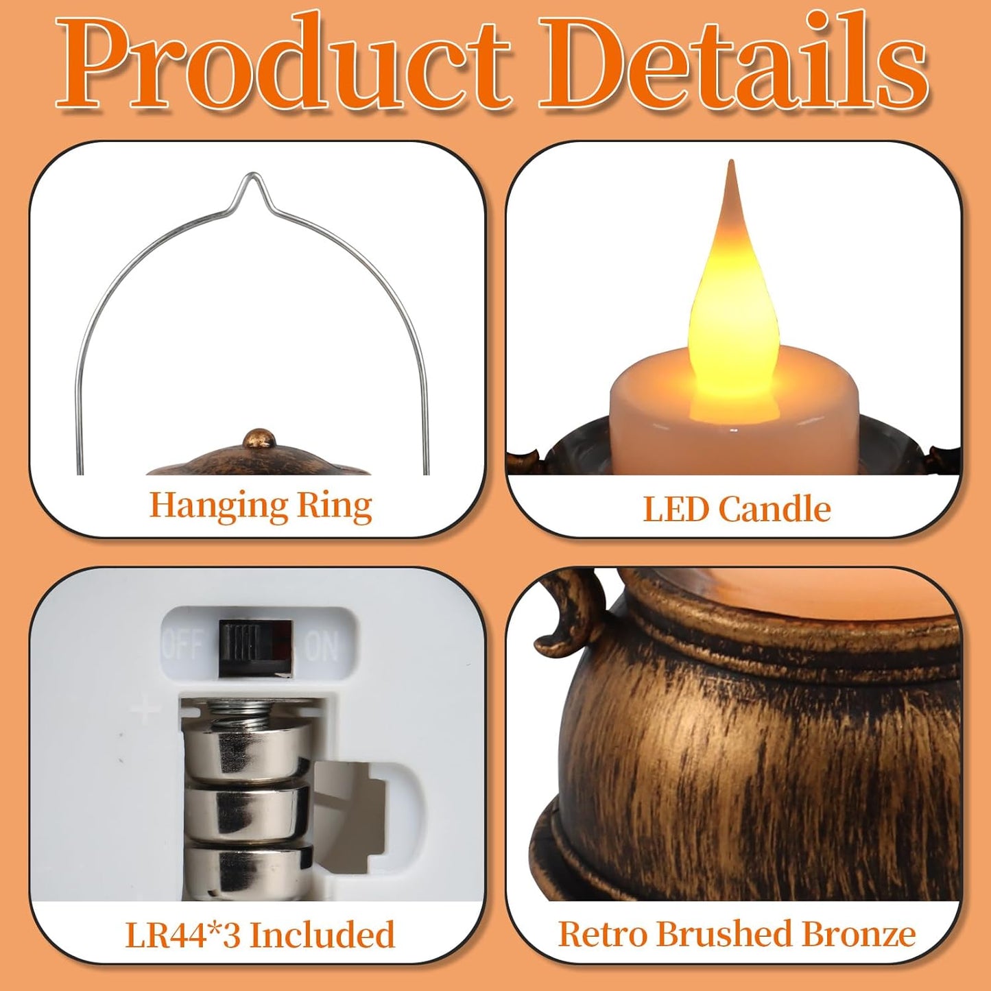 12Pcs Mini Lantern Decorative with Flickering LED Candle, 6Inch Small Western Lantern for Table Centerpiece, Vintage Hanging Candle Holders for Western Halloween Camping Party Decor (Brown)