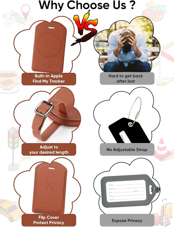 Luggage Tags Built-in Anti-Loss Tracker, Luxury Leather Luggage Tags - Image 5