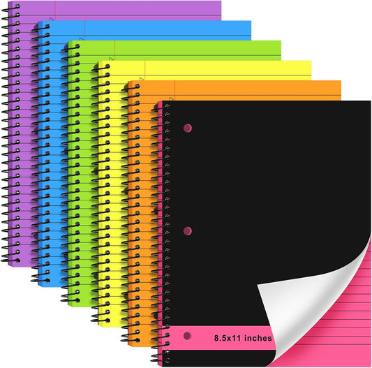 6 Pcs Legal Pad Top Spiral Bound Notebook 70 Sheets Wirebound Notepad Double Sided Ruled Memo Steno Pad with Stiff Back Cover for Business(8.5 x 11 Inches,3 Hole Punch,6 Colors)