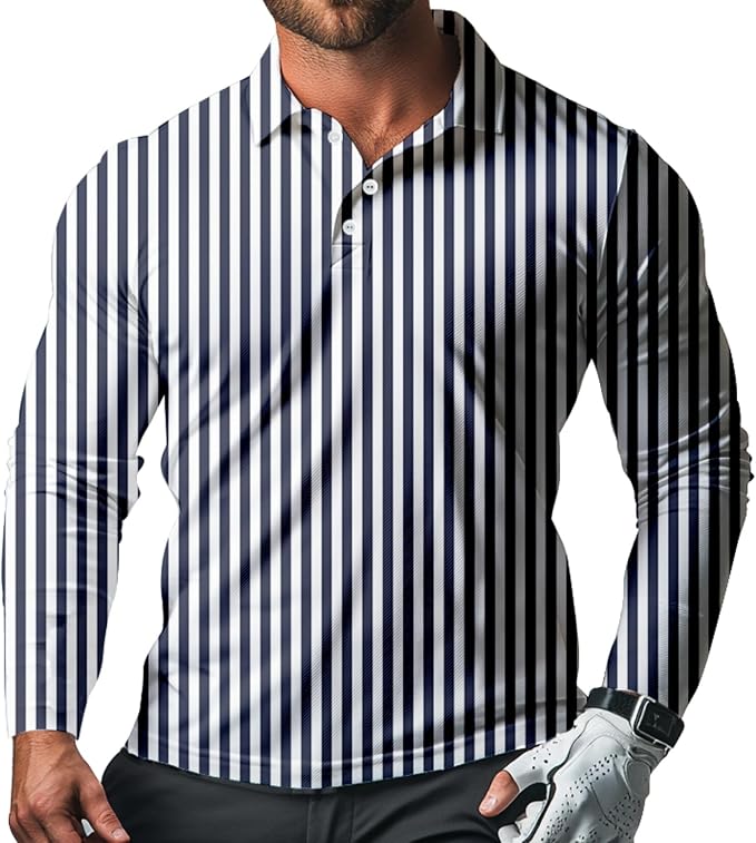 Men's Long Sleeve Golf Shirt Quick Dry 3 Button Work Fishing Outdoor Casual by SQPO