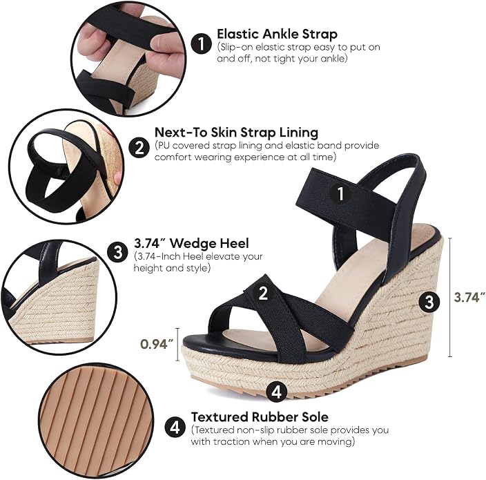 mikarka Women's Open Toe Espadrilles Wedge Sandal Slip On Elastic Ankle Strap - Image 2