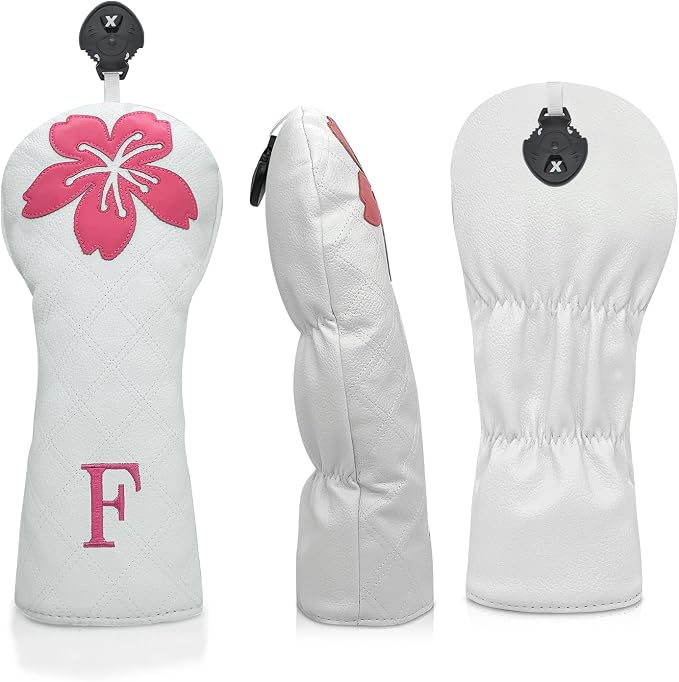 Grid Cherry Blossom Design Golf Covers PU Headcovers Set Fits Driver Fairway - Image 2