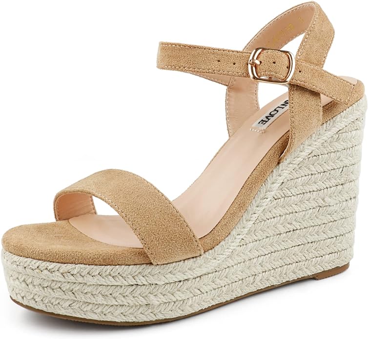 JOY IN LOVE Womens Espadrilles Wedge Sandals Platform Heels Ankle Strap Open by JOYINLOVE