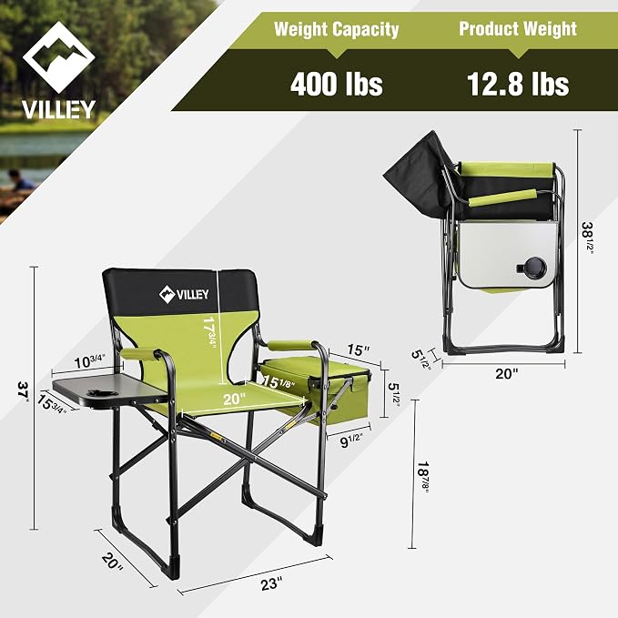 VILLEY Heavy Duty Directors Chair, Folding Camping Chairs, - Image 3