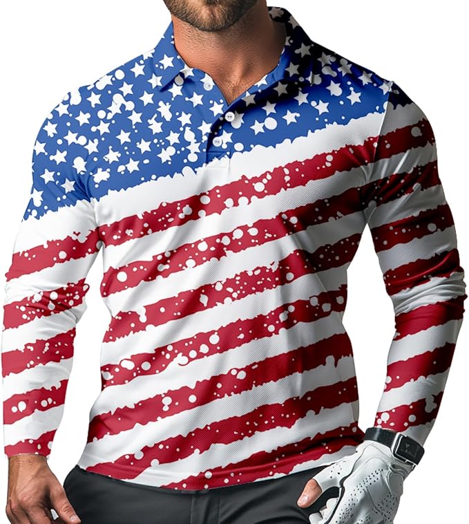 Men's Long Sleeve Golf Shirt Quick Dry 3 Button Work Fishing Outdoor Casual by SQPO