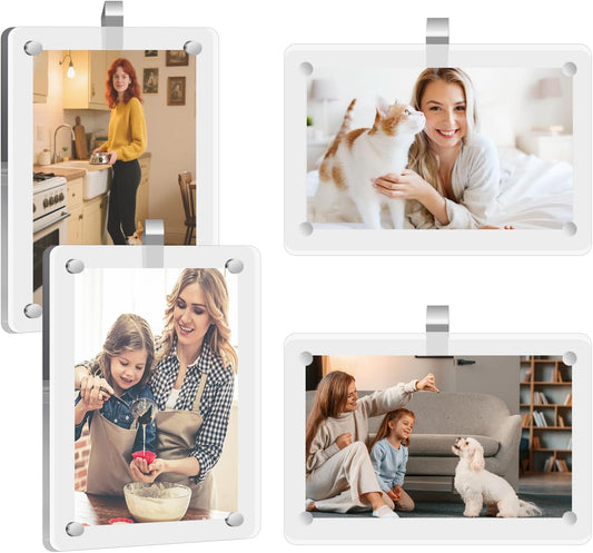 4 Pack Magnetic Car Picture Holders, Car Visor Photo Clip and Visor Clip Photo Frame, Acrylic Personalized Car Picture Frame Can Be Used to Add Your Personal Photos (2.4x3.5 Inch)