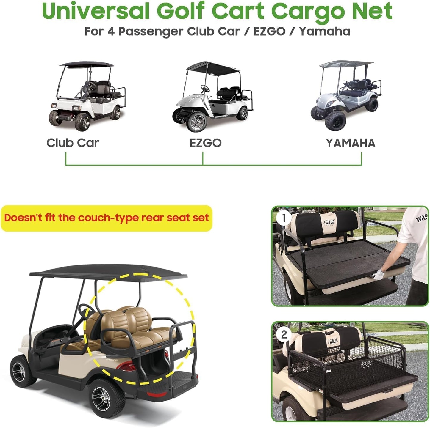 10L0L 4 Passenger Golf Cart Cargo Net for Yamaha,Club Car,EZGO, Adjustable Elastic Storage Net, Simple Golf Cart Cargo Mesh Organizer Nets with Strong Buckle