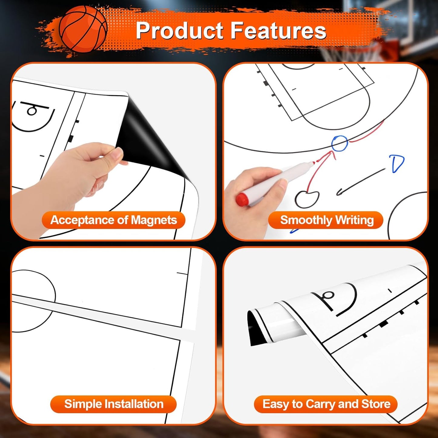 2 Piece Large Basketball Coaches Clipboard,White Dry Erase Coaching Sheet for Whiteboard,Basketball Tactics White Board for Coaches and Teachers Gift, Teaching Aid Tools for Classrooms