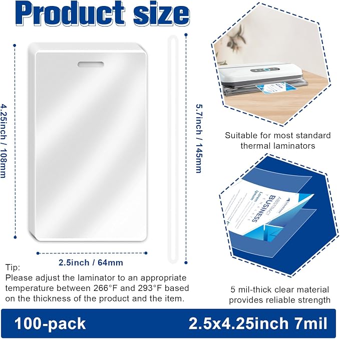 100 Pieces 7 Mil 2 1/2" x 4 1/4" Luggage Tag Laminating Pouches - Image 2