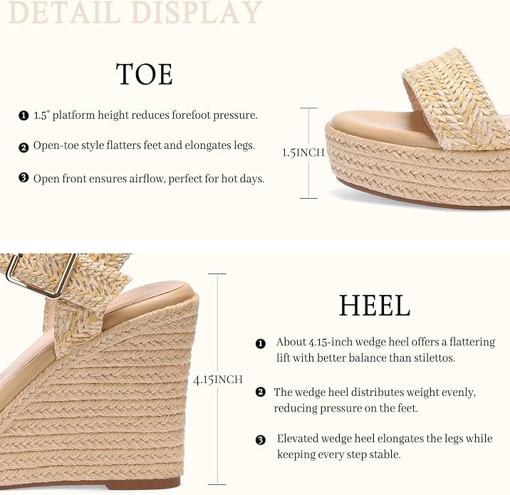 VICKI·VICKI Wedges for Women Platform Sandals Wedge Heels for Sandals - Image 6