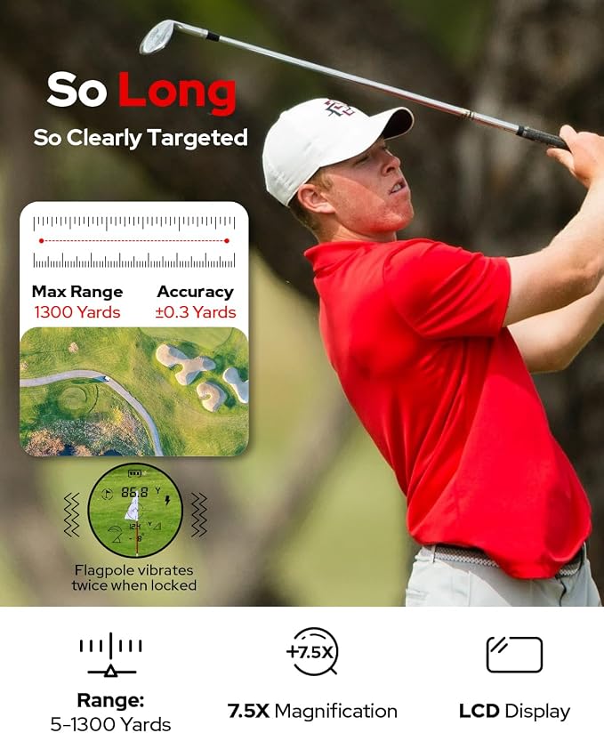 Golf Rangefinder with Slope, 1300 Yards Laser Range Finder Golf, 7.5X - Image 5