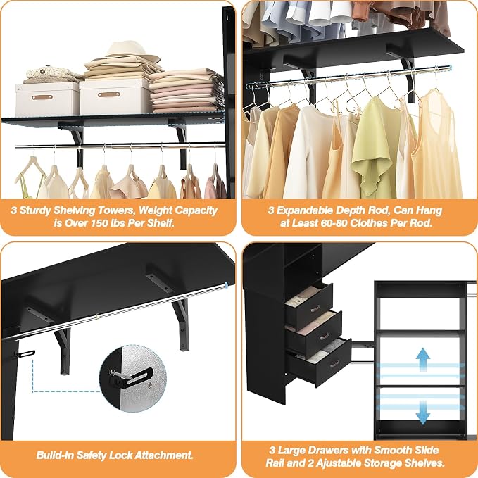 8FT Closet System, Wall Mount Bedroom Wardrobe - Image 6