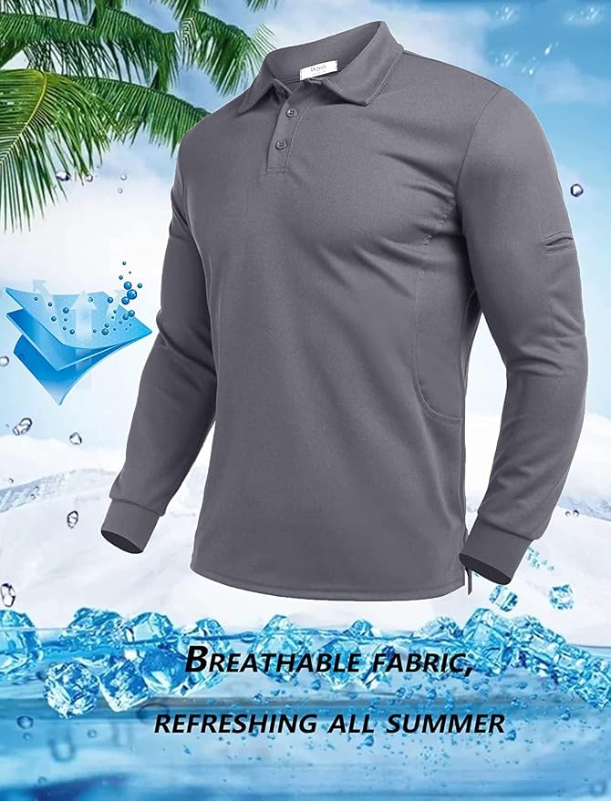 Deyeek Men's Polo Shirts Long Sleeve Golf Polo Shirts - Image 4