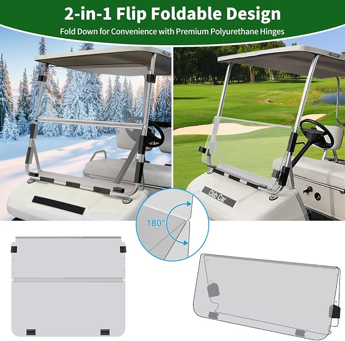 Golf Cart Foldable Windshield 3/16" Only Fits 1982-2000 Club Car DS 1"×1" - Image 9
