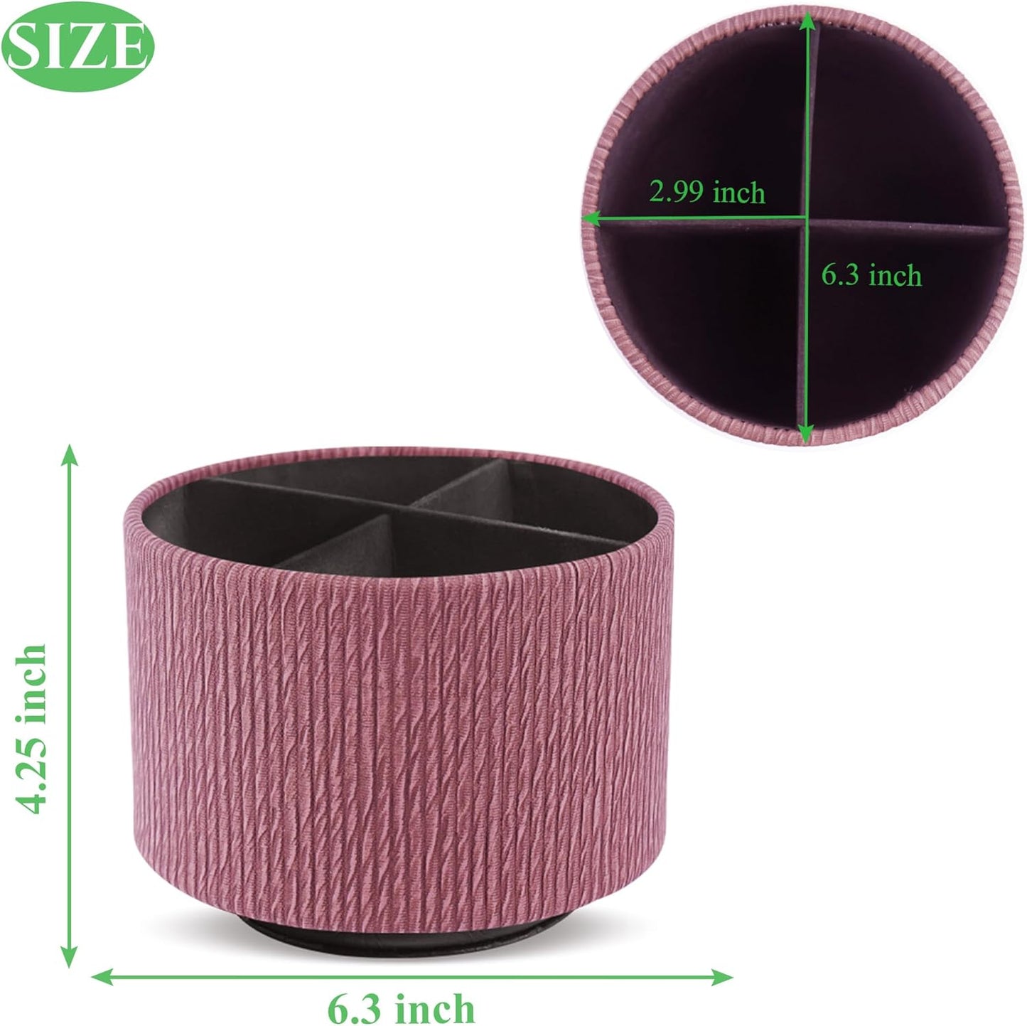 Hennaja Round Leather Art Supply Organizer,Remote Control Holder,360 Degree Spinning,Multi-Functional Pencil Holder,4 Compartments Desktop Stationary Organizer(1-Wood Pink)